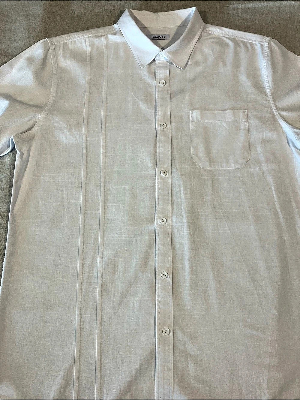 🤍 Classic White Cuban Guayabera-Style Short Sleeve Shirt Large